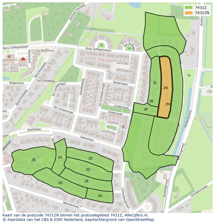 Afbeelding van het postcodegebied 7431 ZN op de kaart.