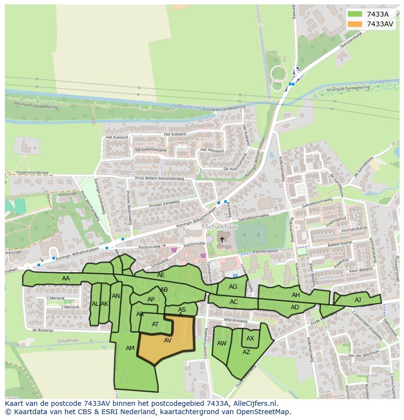 Afbeelding van het postcodegebied 7433 AV op de kaart.