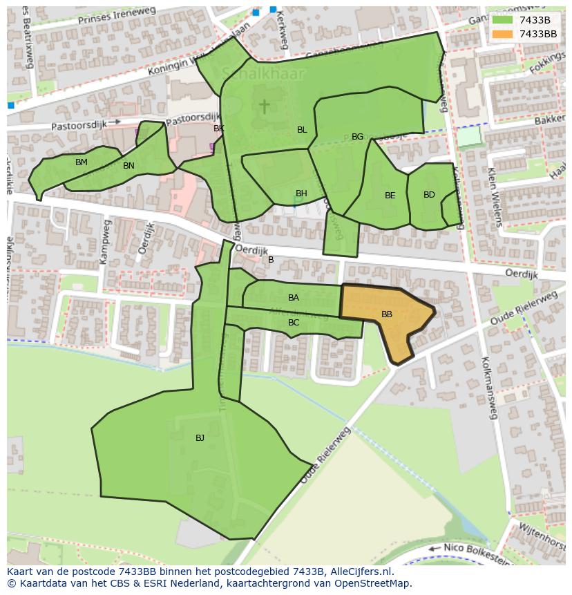 Afbeelding van het postcodegebied 7433 BB op de kaart.