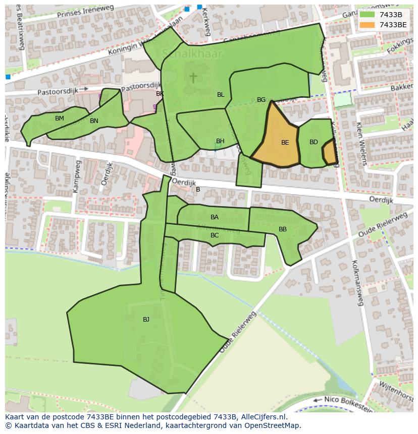 Afbeelding van het postcodegebied 7433 BE op de kaart.