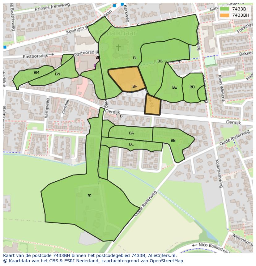 Afbeelding van het postcodegebied 7433 BH op de kaart.
