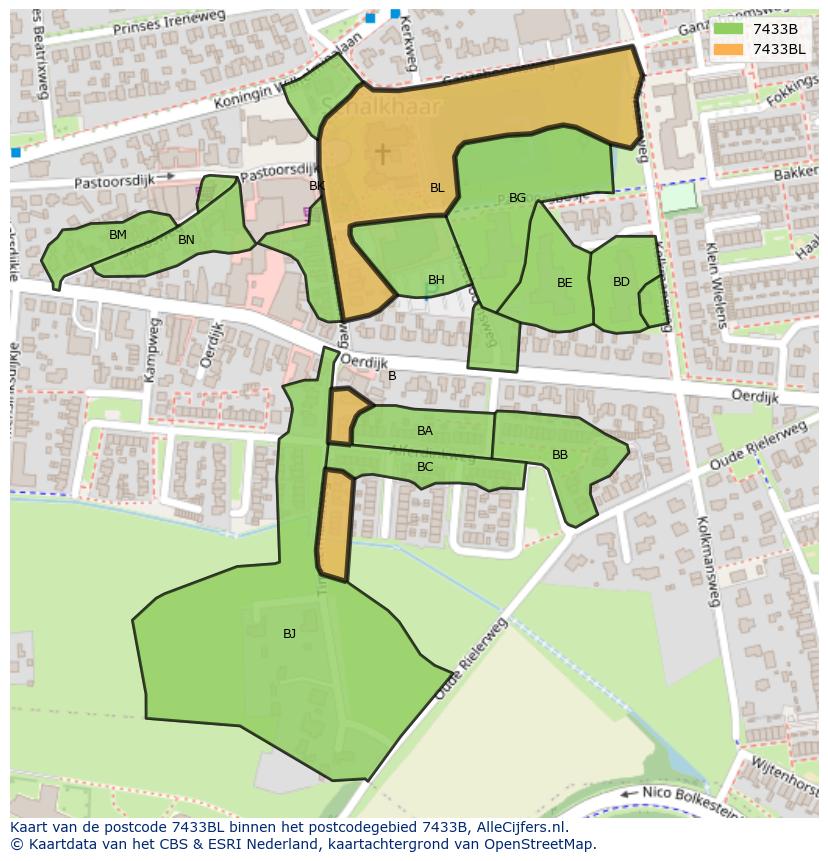 Afbeelding van het postcodegebied 7433 BL op de kaart.