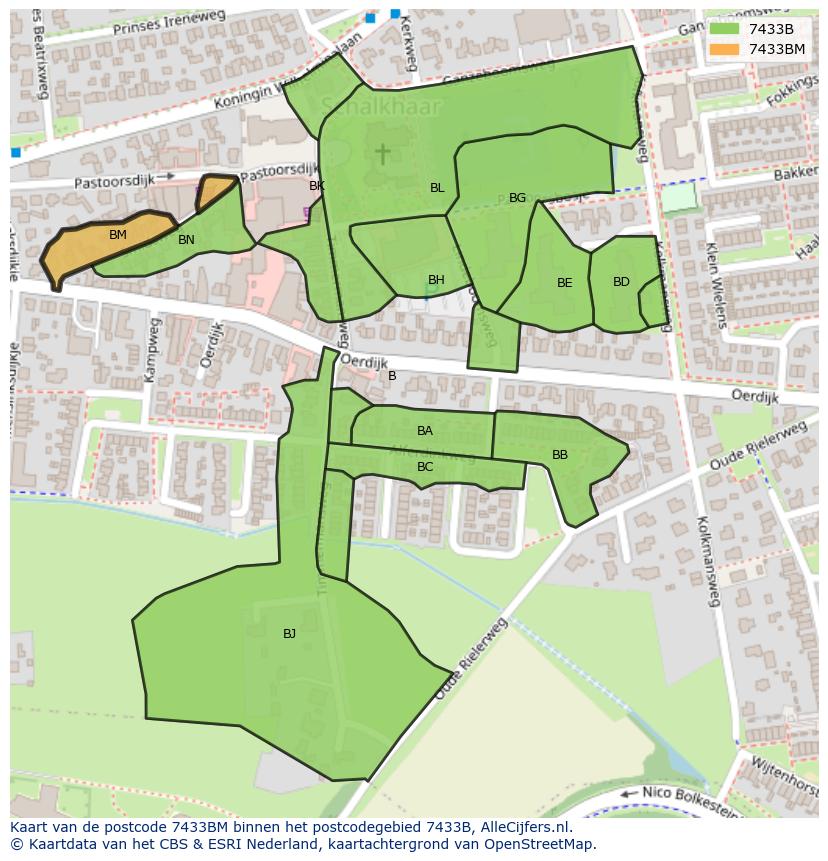 Afbeelding van het postcodegebied 7433 BM op de kaart.