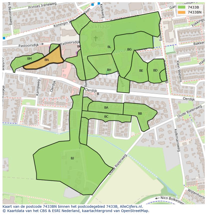 Afbeelding van het postcodegebied 7433 BN op de kaart.