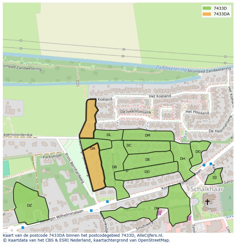 Afbeelding van het postcodegebied 7433 DA op de kaart.