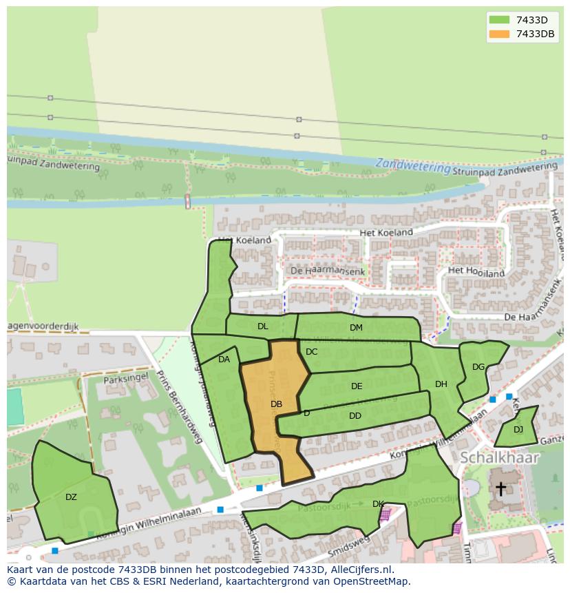 Afbeelding van het postcodegebied 7433 DB op de kaart.
