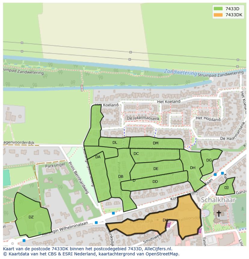 Afbeelding van het postcodegebied 7433 DK op de kaart.