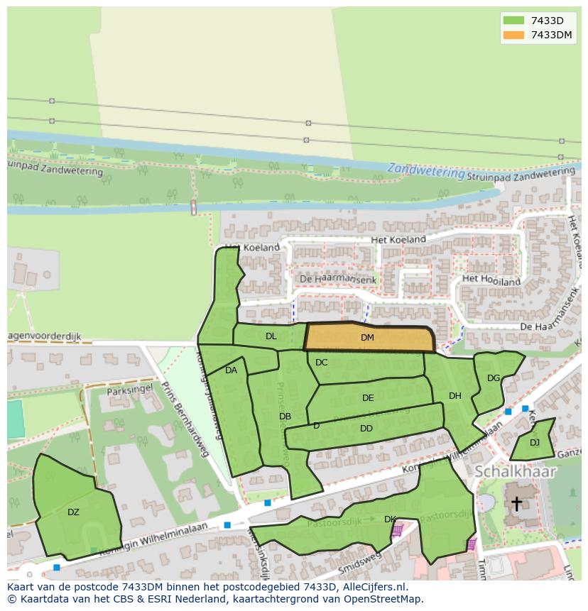 Afbeelding van het postcodegebied 7433 DM op de kaart.