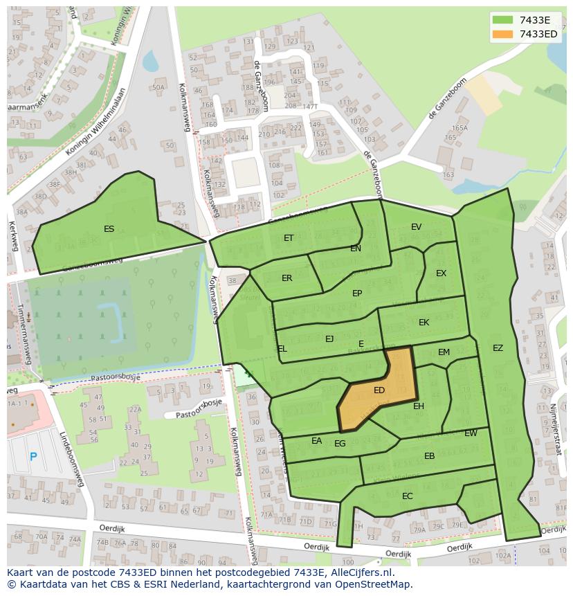 Afbeelding van het postcodegebied 7433 ED op de kaart.