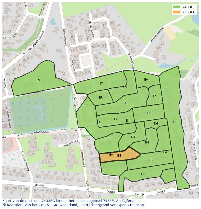 Afbeelding van het postcodegebied 7433 EG op de kaart.