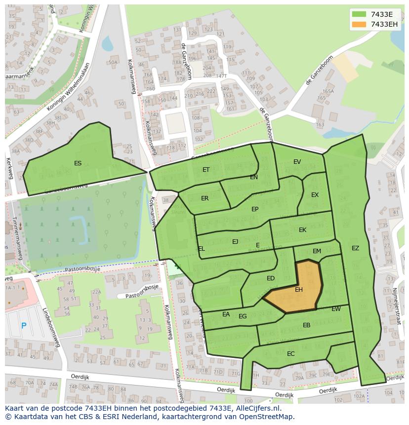 Afbeelding van het postcodegebied 7433 EH op de kaart.