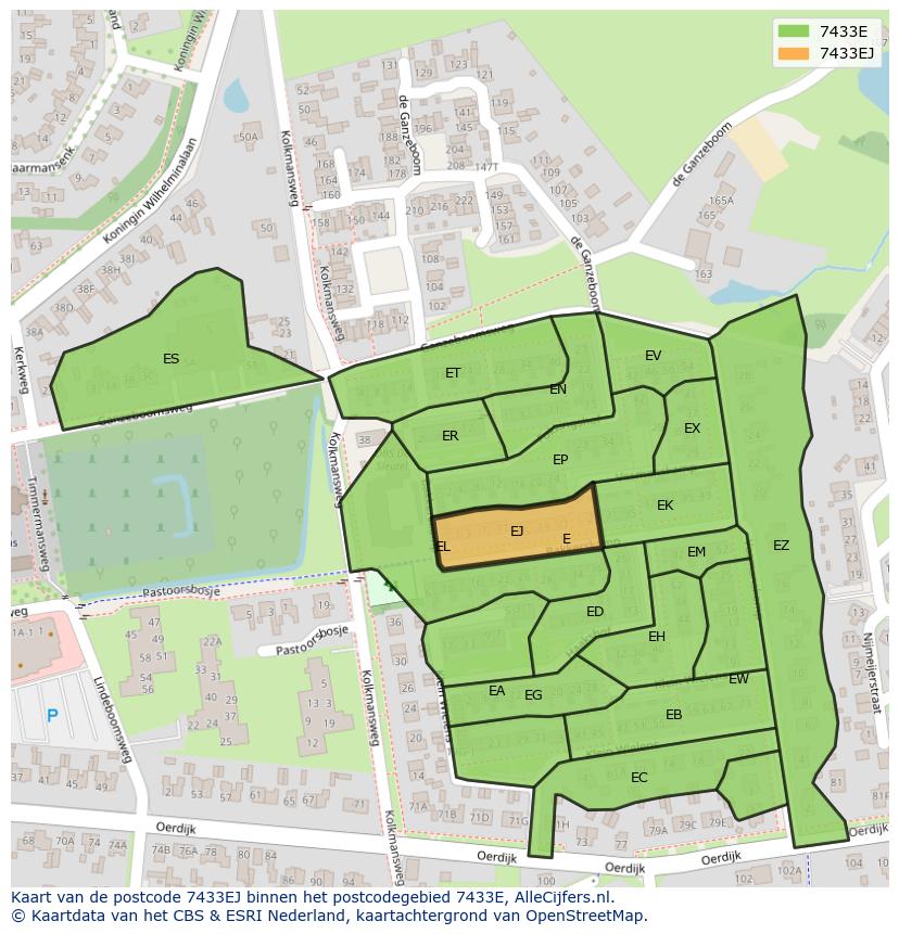 Afbeelding van het postcodegebied 7433 EJ op de kaart.
