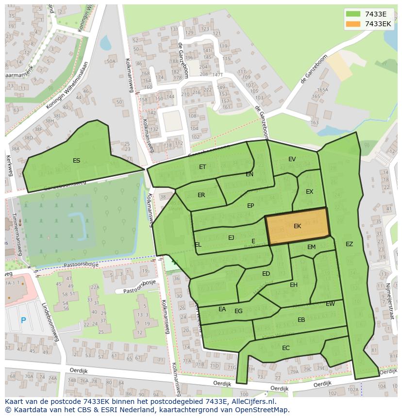Afbeelding van het postcodegebied 7433 EK op de kaart.