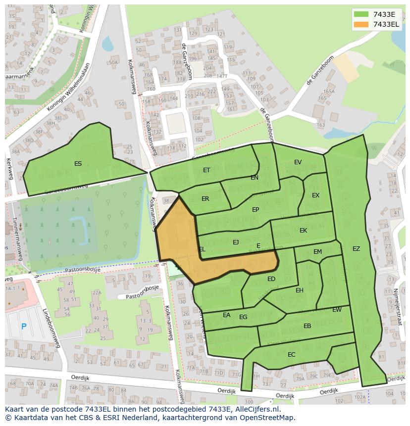 Afbeelding van het postcodegebied 7433 EL op de kaart.