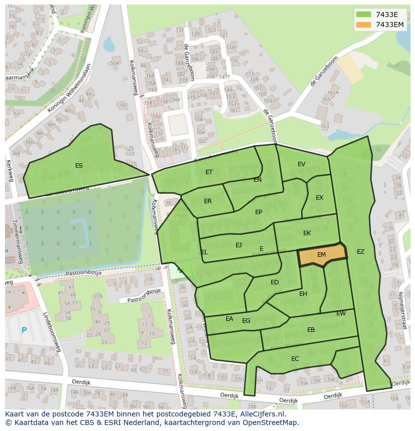Afbeelding van het postcodegebied 7433 EM op de kaart.