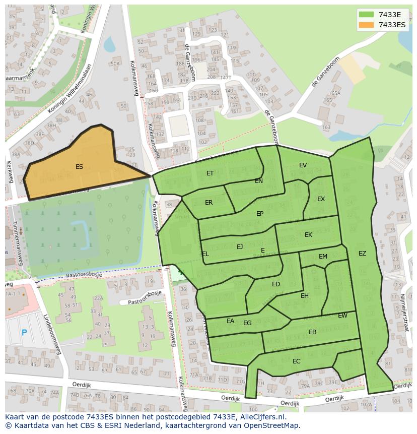 Afbeelding van het postcodegebied 7433 ES op de kaart.