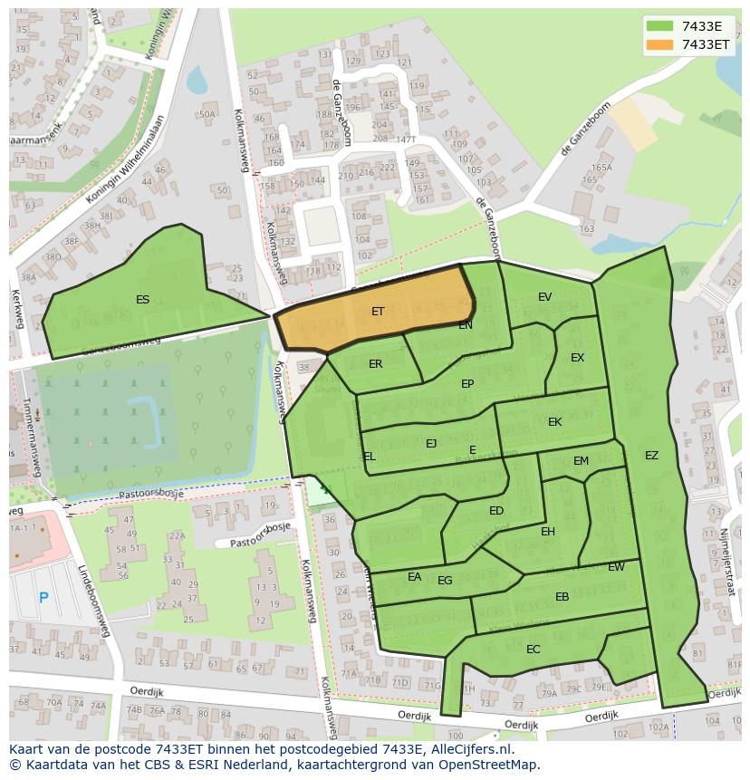 Afbeelding van het postcodegebied 7433 ET op de kaart.