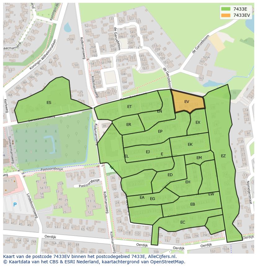 Afbeelding van het postcodegebied 7433 EV op de kaart.