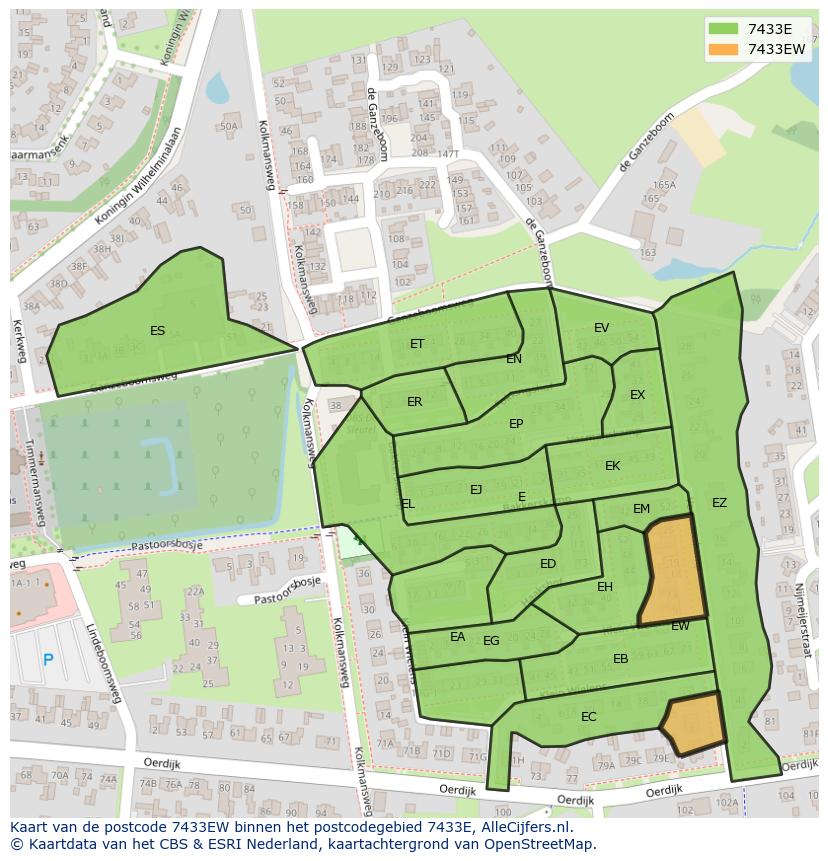 Afbeelding van het postcodegebied 7433 EW op de kaart.