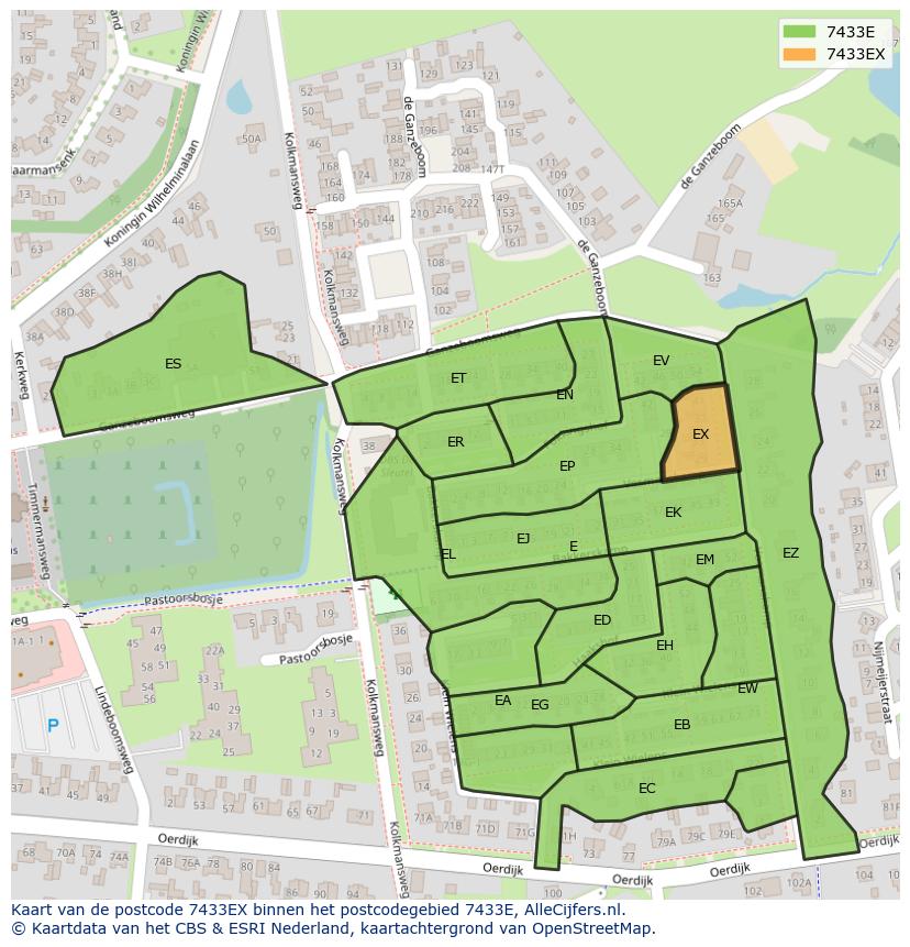 Afbeelding van het postcodegebied 7433 EX op de kaart.
