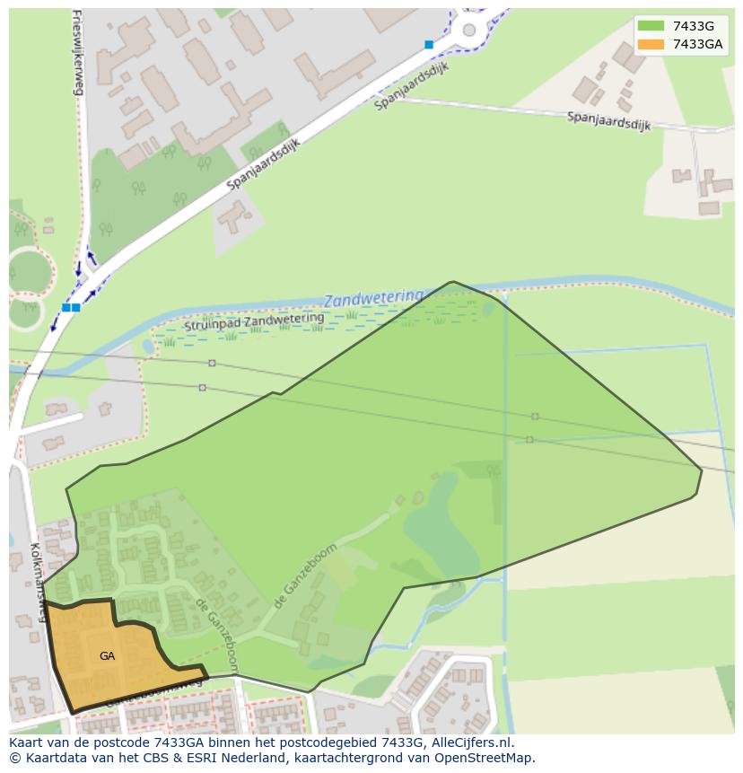 Afbeelding van het postcodegebied 7433 GA op de kaart.