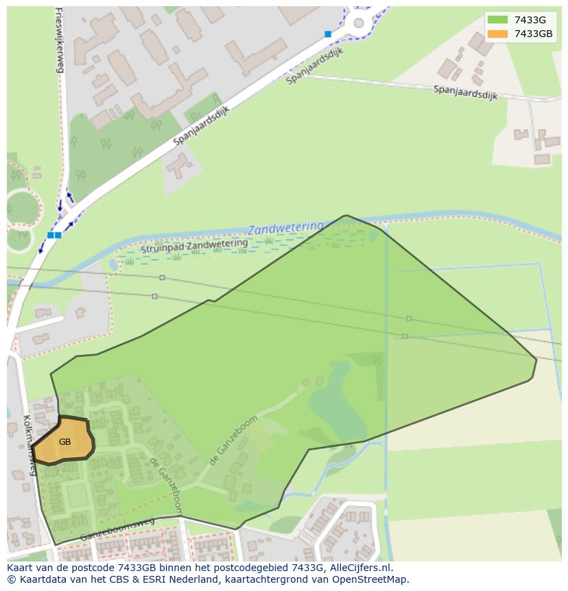 Afbeelding van het postcodegebied 7433 GB op de kaart.