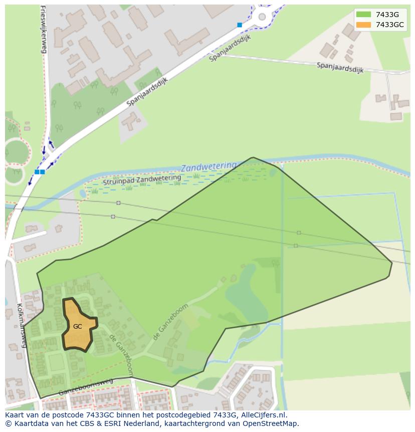 Afbeelding van het postcodegebied 7433 GC op de kaart.