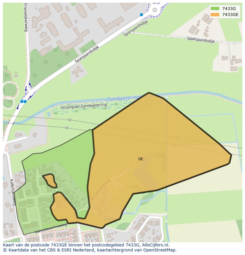 Afbeelding van het postcodegebied 7433 GE op de kaart.