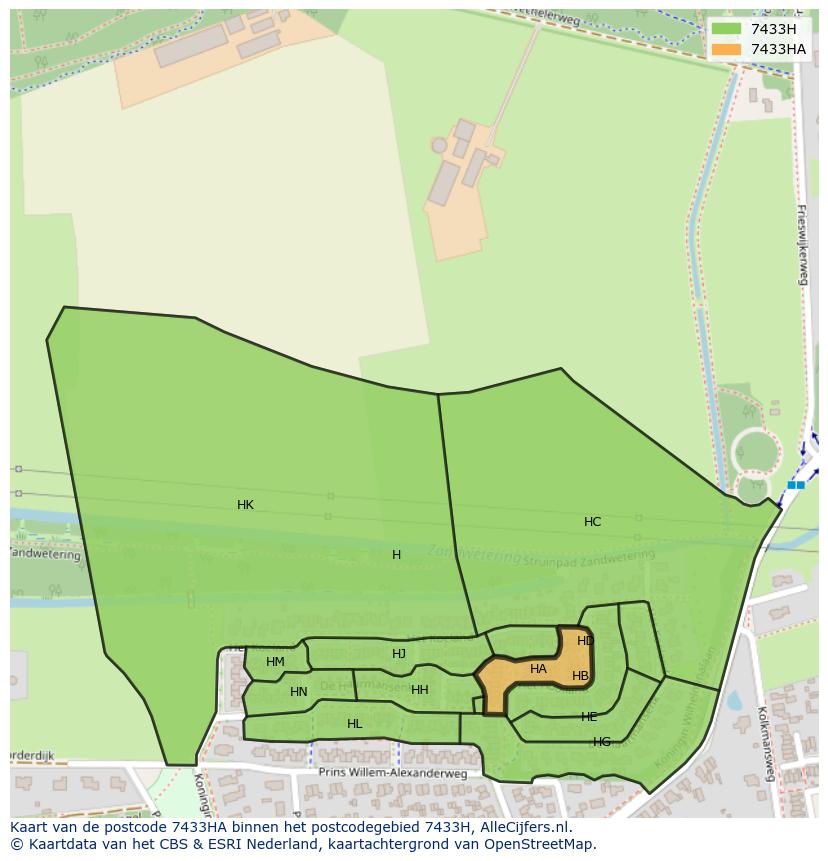 Afbeelding van het postcodegebied 7433 HA op de kaart.