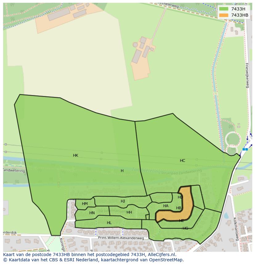 Afbeelding van het postcodegebied 7433 HB op de kaart.