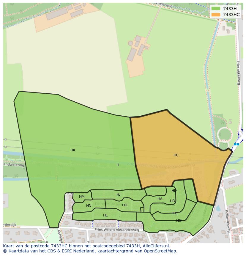 Afbeelding van het postcodegebied 7433 HC op de kaart.