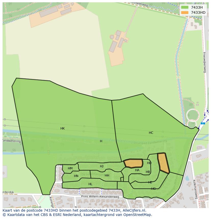 Afbeelding van het postcodegebied 7433 HD op de kaart.