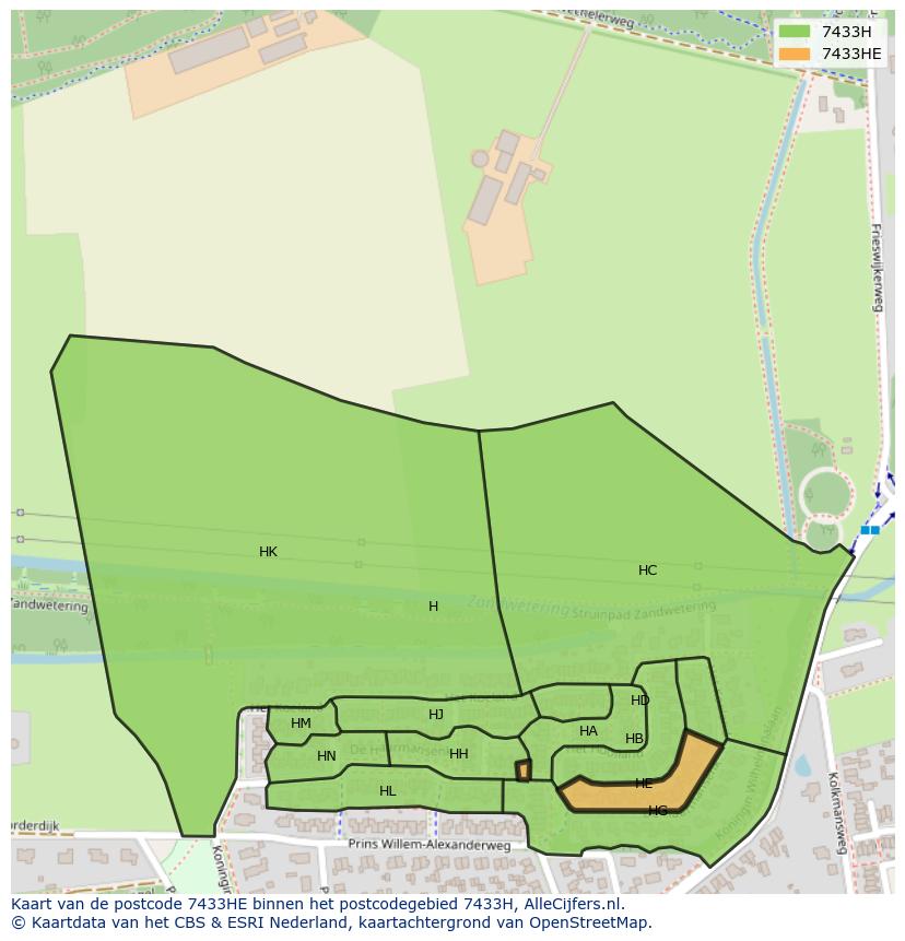 Afbeelding van het postcodegebied 7433 HE op de kaart.