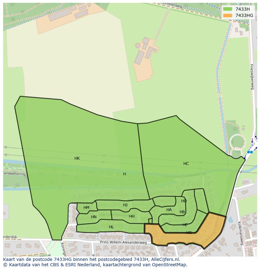 Afbeelding van het postcodegebied 7433 HG op de kaart.