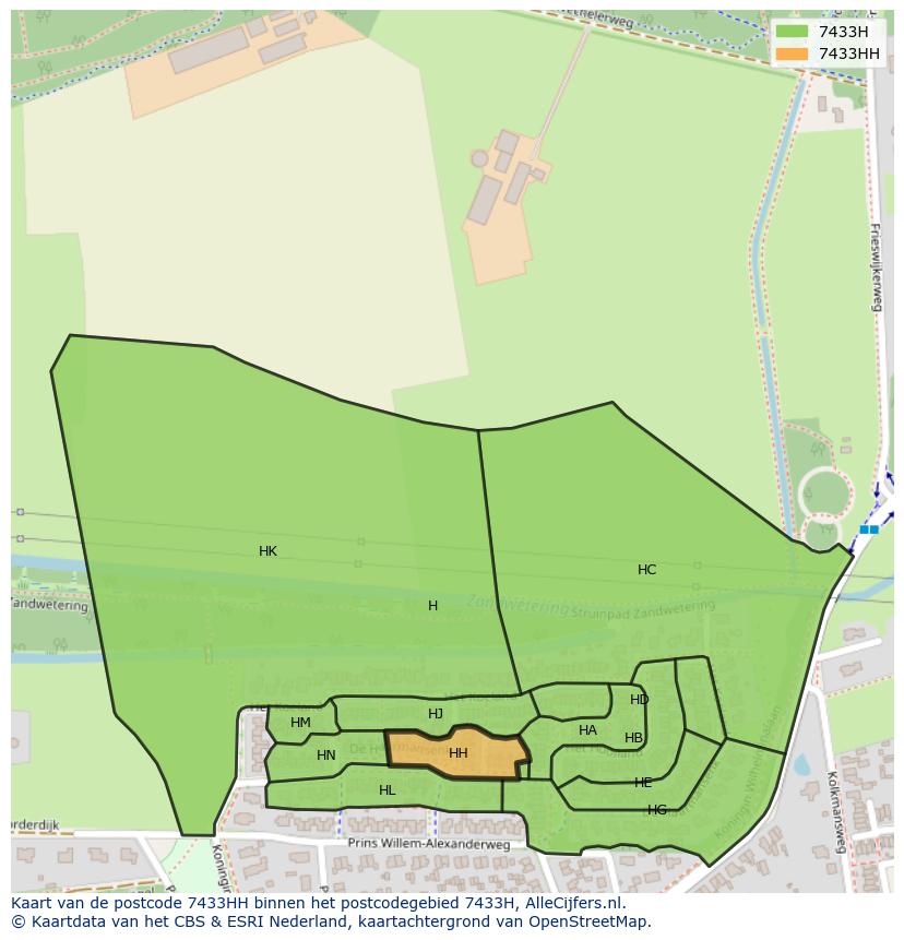 Afbeelding van het postcodegebied 7433 HH op de kaart.