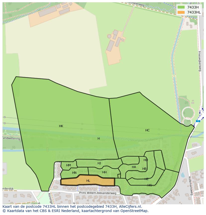 Afbeelding van het postcodegebied 7433 HL op de kaart.