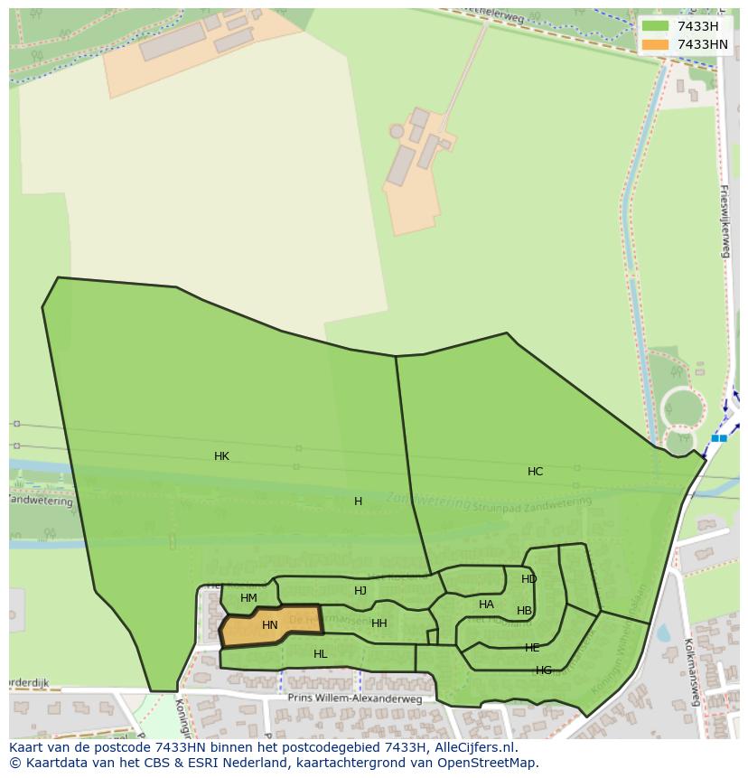Afbeelding van het postcodegebied 7433 HN op de kaart.