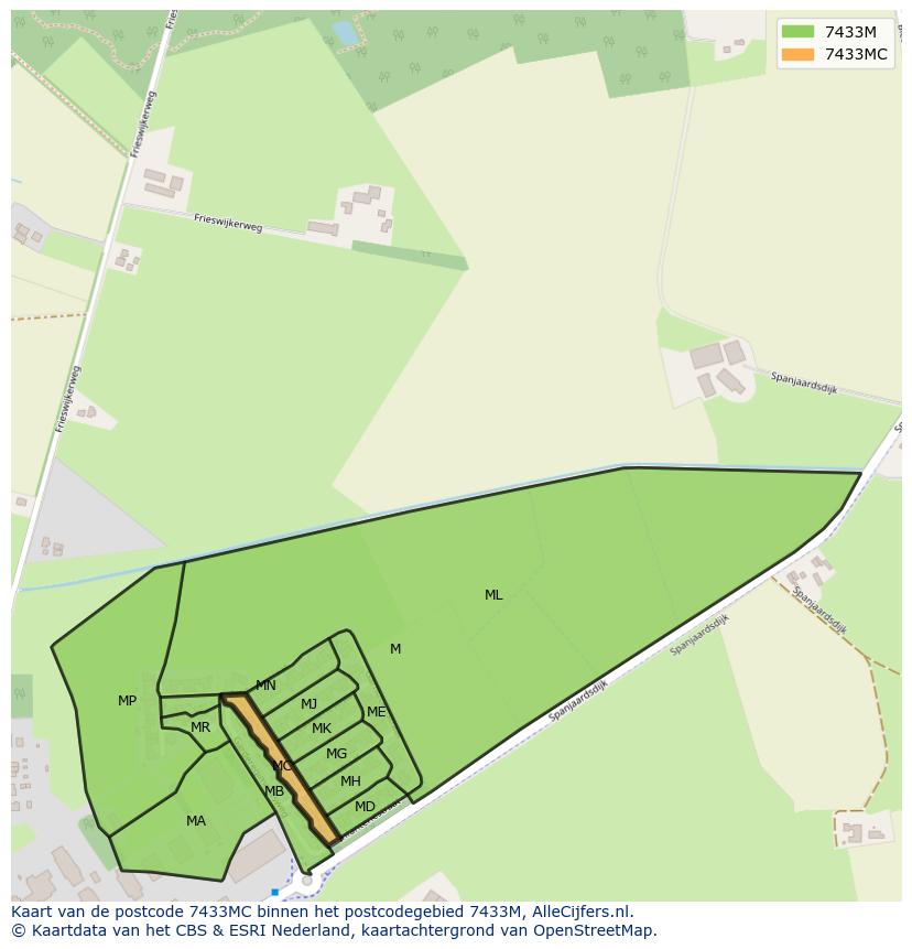 Afbeelding van het postcodegebied 7433 MC op de kaart.