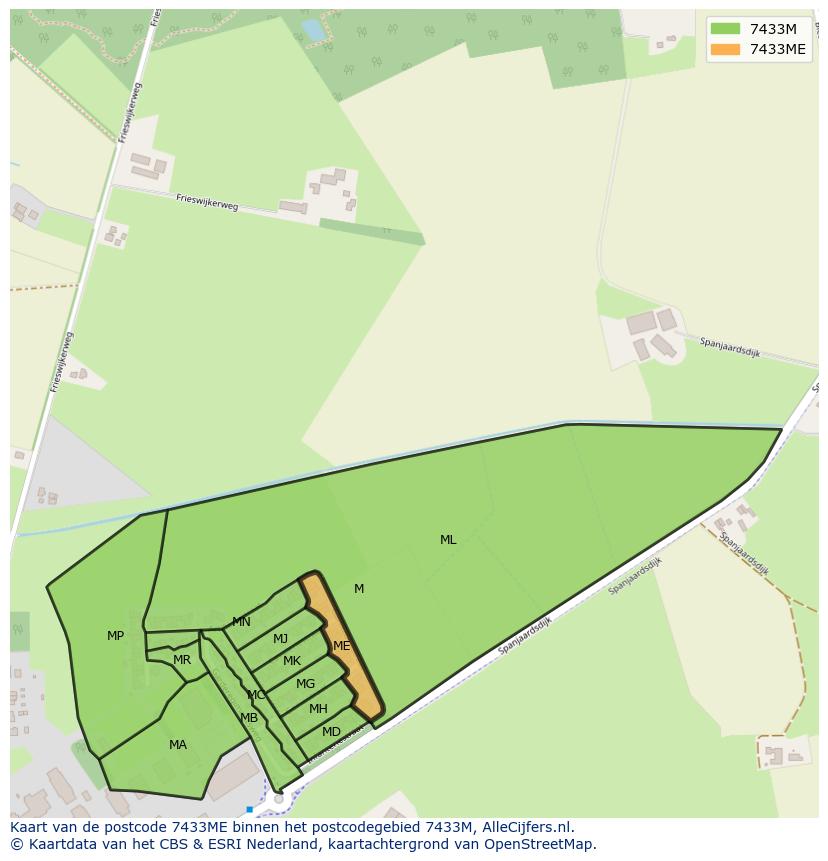 Afbeelding van het postcodegebied 7433 ME op de kaart.