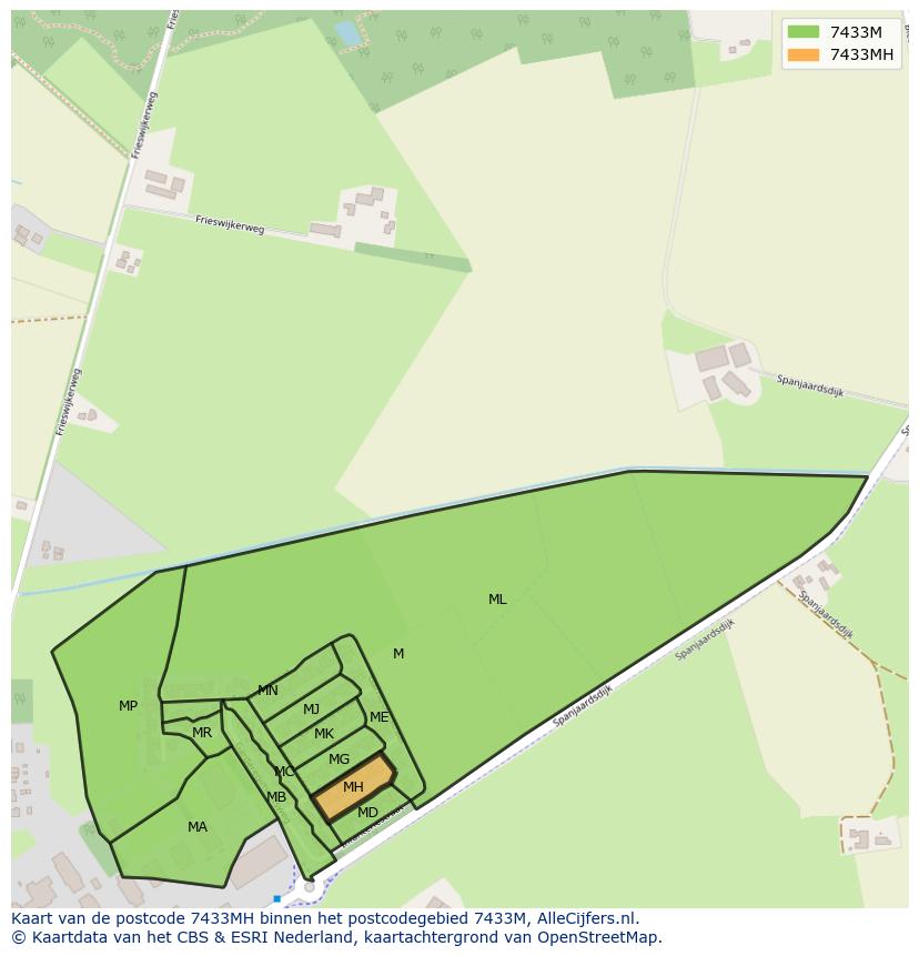 Afbeelding van het postcodegebied 7433 MH op de kaart.