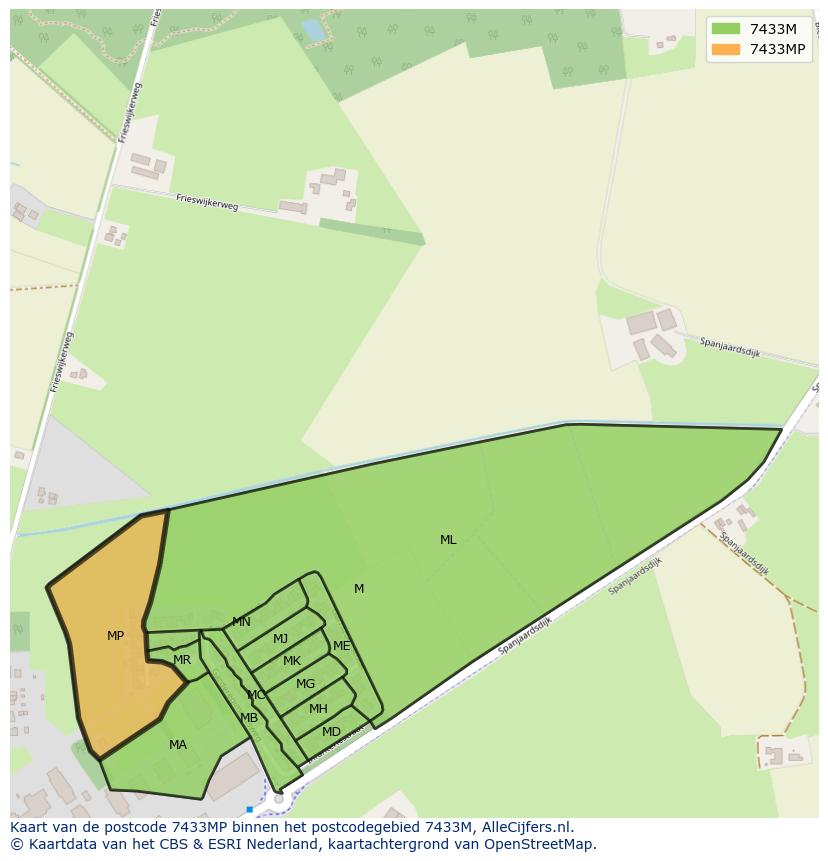 Afbeelding van het postcodegebied 7433 MP op de kaart.