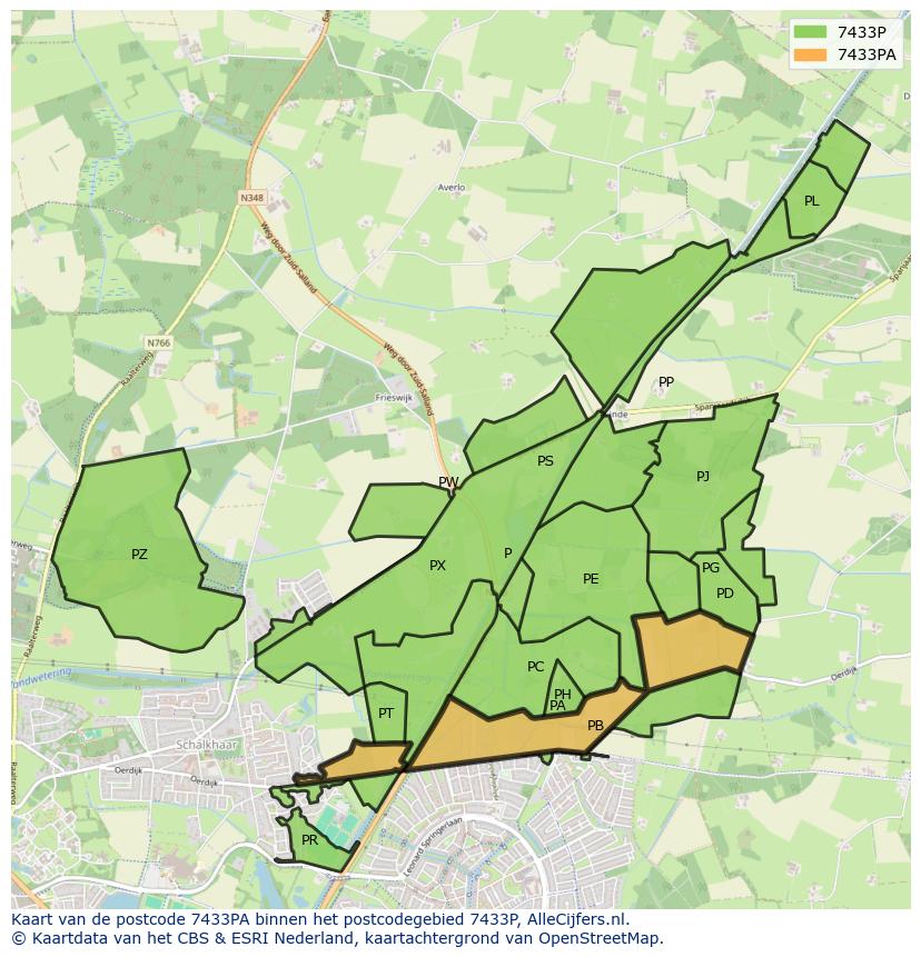 Afbeelding van het postcodegebied 7433 PA op de kaart.