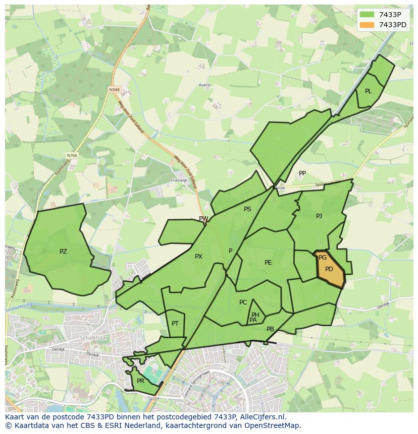 Afbeelding van het postcodegebied 7433 PD op de kaart.