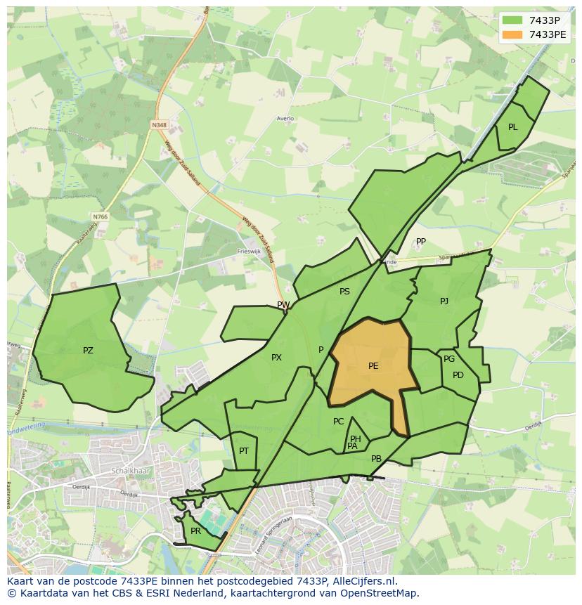 Afbeelding van het postcodegebied 7433 PE op de kaart.