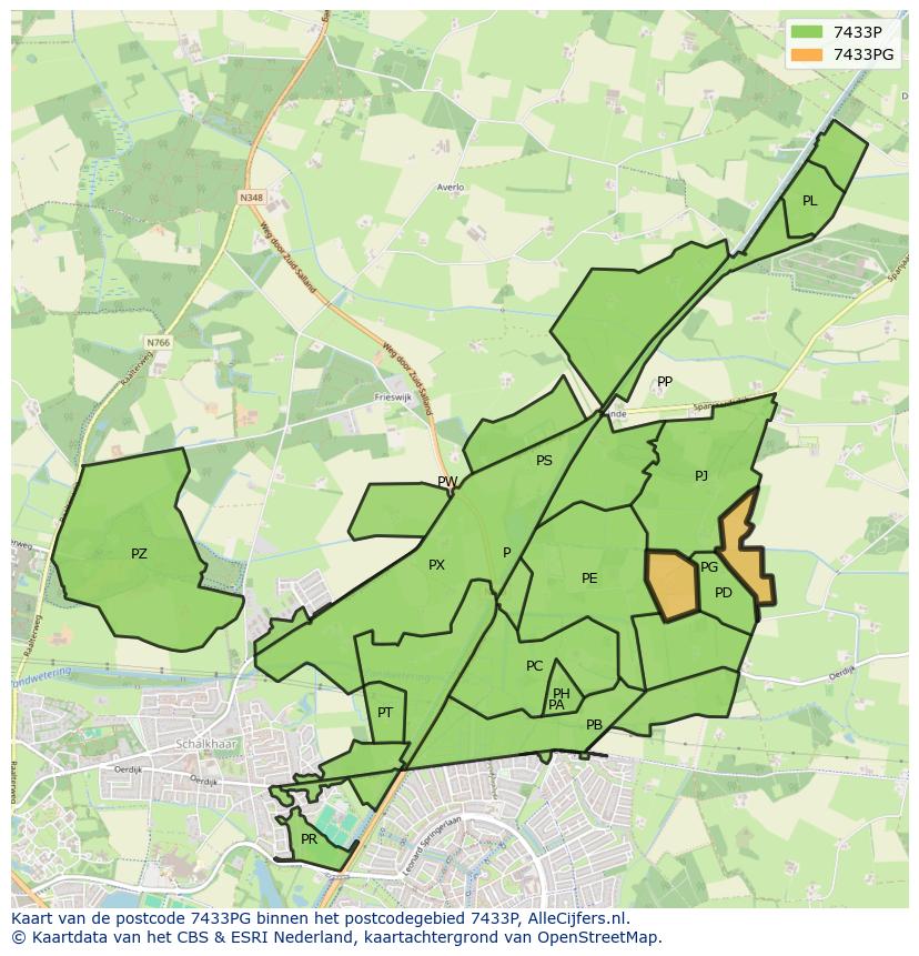 Afbeelding van het postcodegebied 7433 PG op de kaart.