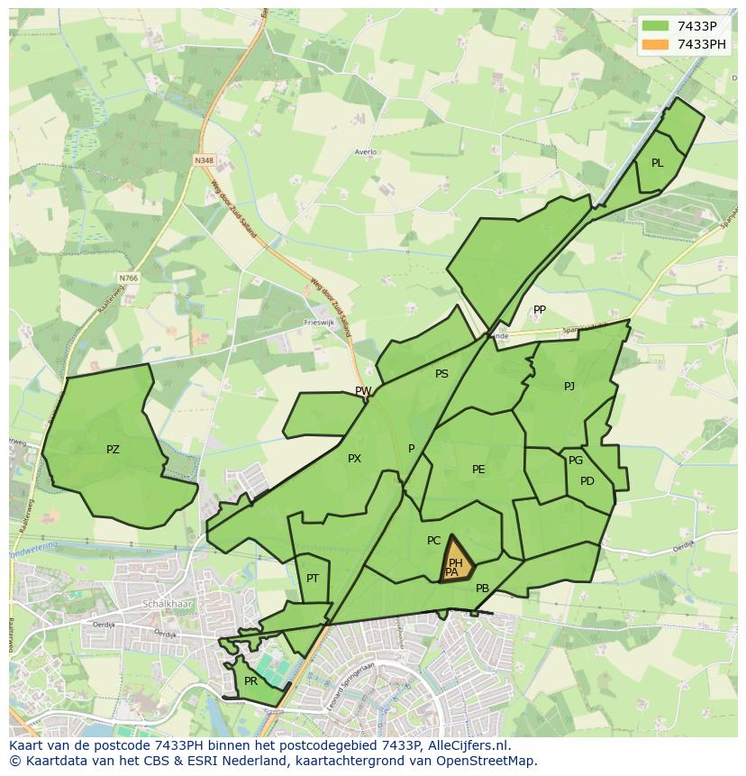 Afbeelding van het postcodegebied 7433 PH op de kaart.