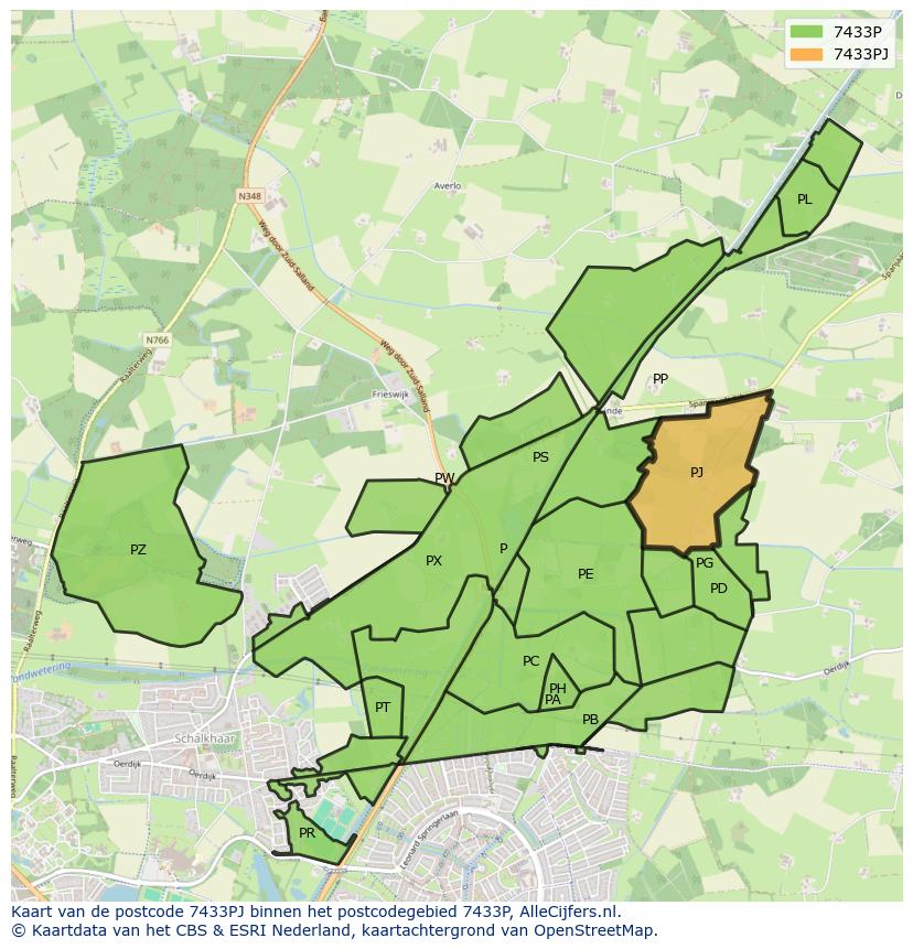 Afbeelding van het postcodegebied 7433 PJ op de kaart.
