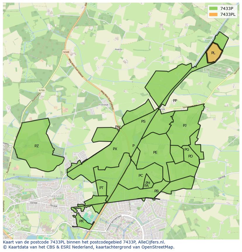 Afbeelding van het postcodegebied 7433 PL op de kaart.
