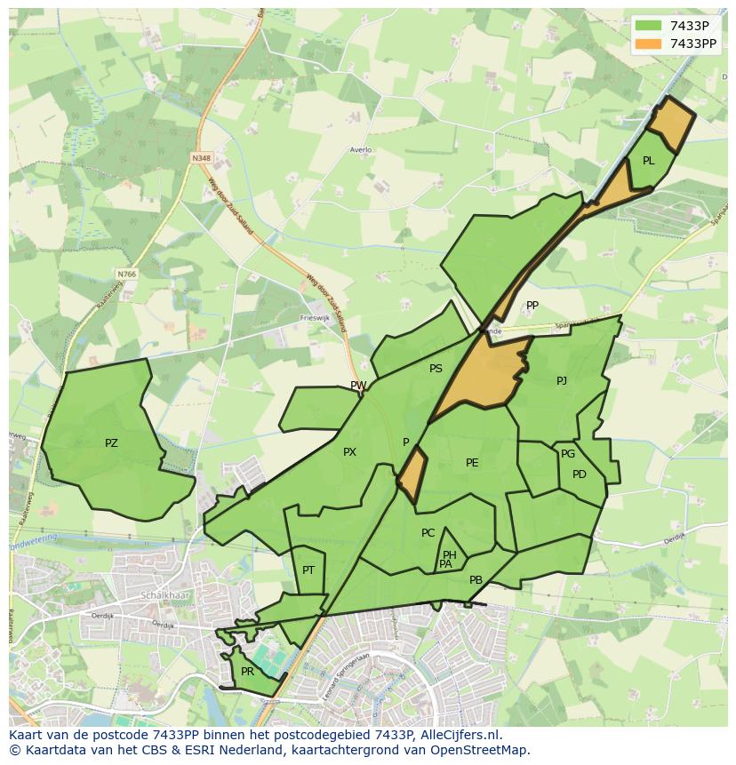 Afbeelding van het postcodegebied 7433 PP op de kaart.
