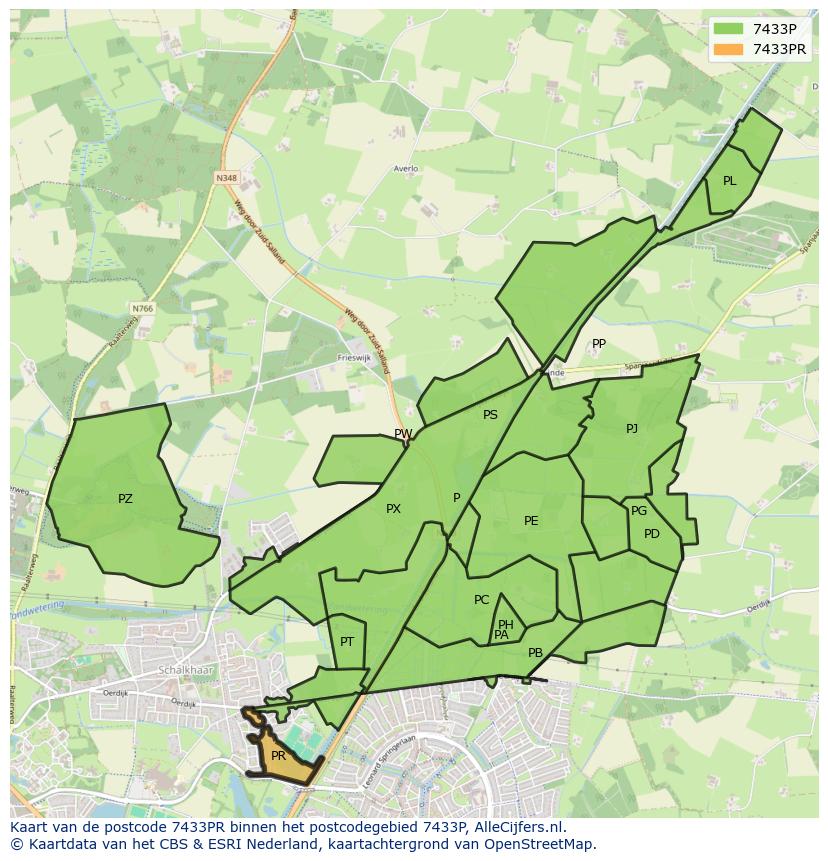 Afbeelding van het postcodegebied 7433 PR op de kaart.